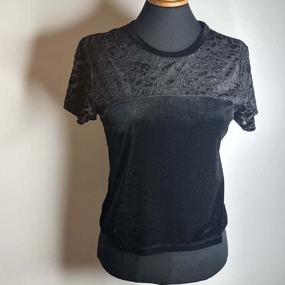 Vintage Y2K 90s My Michelle Floral Velvet Baby Tee Shirt Sz M Whimsigoth Witchy